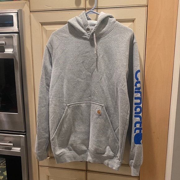 Carhartt Gray loose fit Hoodie with Blue Sleeve Logo S - Picture 2 of 6